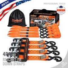 12pc Ratchet Tie Down Straps 5028Lb Breaking Strength 1.6" x 8' Soft Loops Hook