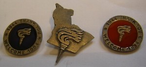 WW2 D DAY SET 3 vintage pins WELCOME THANK YOU FLAMING TORCH LIBERTY 50th 44 94 