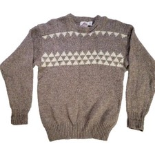 Vintage 100 Wool Grandpa Crewneck Sweater Brown And Cream Geometric Unisex M