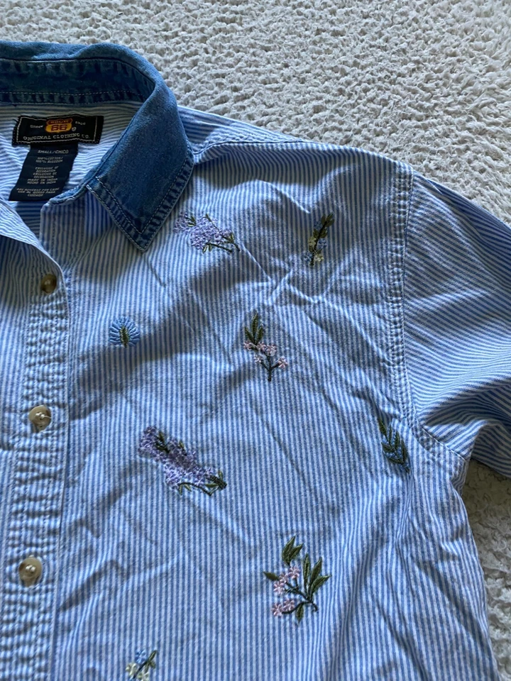 Camisa Route 66 Mujer Rayas Bordada Manga 3/4 Abotonada Azul Talla S Foto 3 de 4