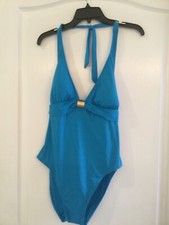 Cole of California Blue Aqua One Piece Halter Swimsuit Size XL NWT 