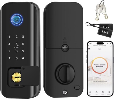 Smart Door Lock Keyless Entry with Fingerprint Touchscreen Keypad APP IC Card...