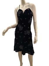 Vintage 90s Formal Dress Black Velvet Silver 31" Bust Spaghetti Straps Prom