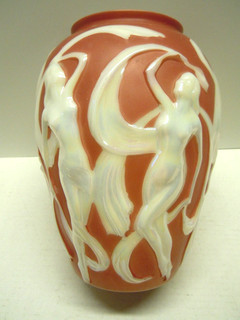 Vintage 1940s Dancing Nudes Ladies Phoenix Glass Vase Art Nouveau 12” H . A