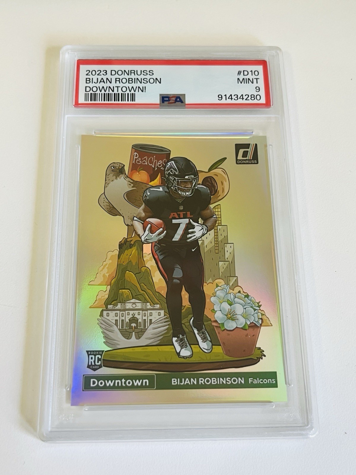 Bijan Robinson RC 2023 Panini Donruss Downtown #D-10 PSA 9 Atlanta Falcons 