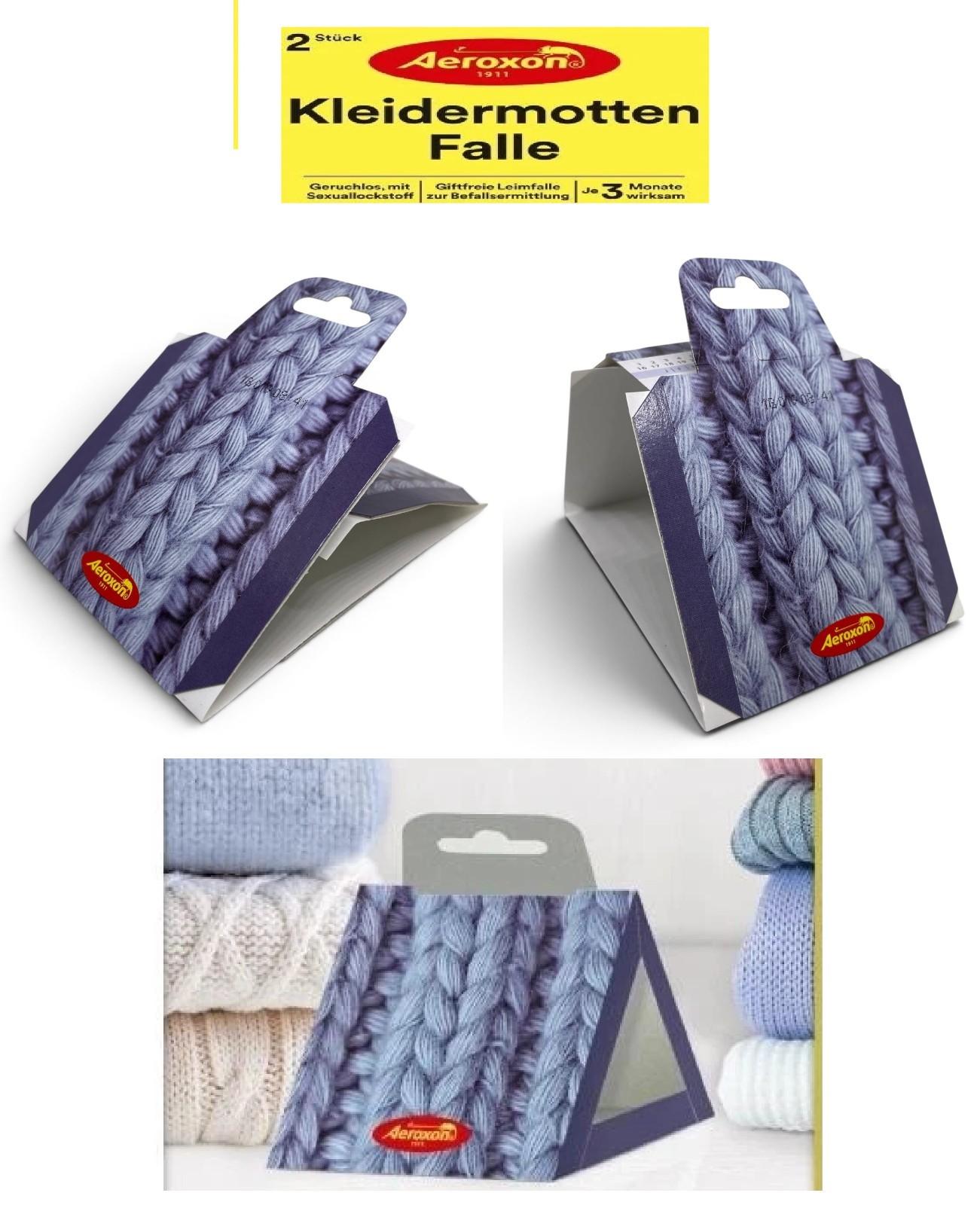 Kleidermottenfalle 2-er Set Aeroxon Kleidermottenfalle Mottenschutz für Kleidung