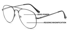 Metal Tear Drop Progressive Reading Glasses - Zero Power On Top - Clear No Line