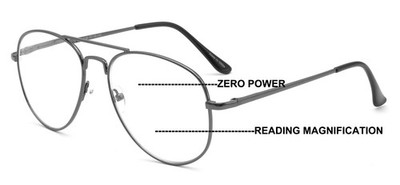 Metal Tear Drop Progressive Reading Glasses - Zero Power On Top - Clear No Line