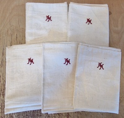 5 beautiful old linen motif towels Bauhaus design ornaments 0.47m x 0.95m