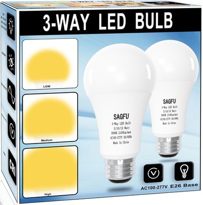 SAGFU 2-Pack 3 Way LED Light Bulbs 50 100 150 W Equivalent Soft White 
