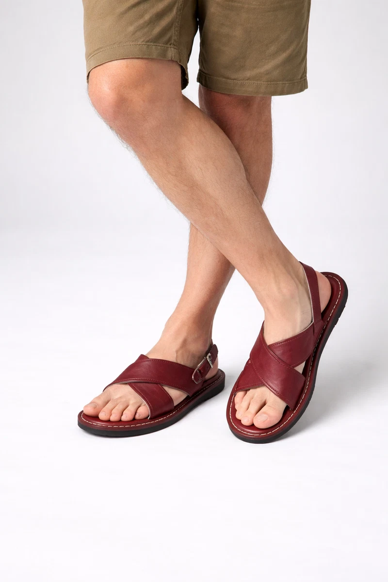 Red Leather Upper Straps Sandals for Men for sale | eBay display picture 2