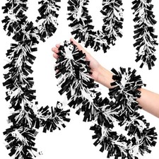 Halloween Tinsel Garland 4 Pack   26.4 FT Black White Ghost Garland, 6.6 FT
