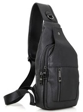 Men s Genuine Leather Sling Bag Chest Pack Crossbody Shoulder Backpack Black