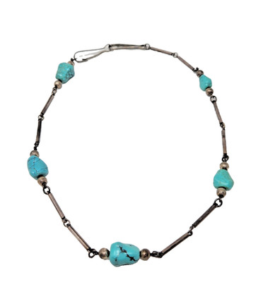 Vintage Native American Navajo Sterling Silver Turquoise Nugget Choker Necklace