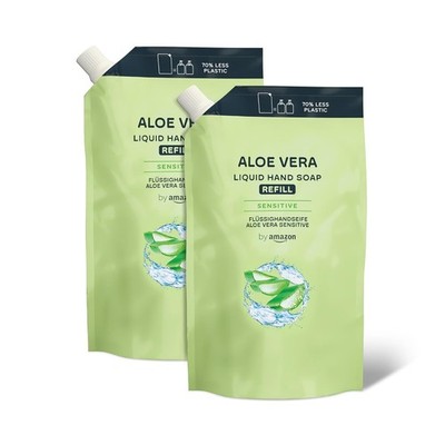 Amazon Basics Aloe Vera Flüssigseife Nachfüllpack 2x1000 ml Feuchtigkeitsspenden