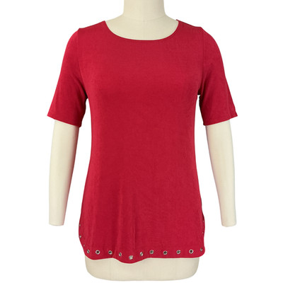NWT Chico's Travelers Grommet Top Size 1 US M  Slinky Knit Lipstick Red No Iron