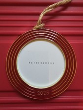 Pottery Barn 2025 Enamel Frame Ornament Round Red/Gold Textured/Striped -NIB