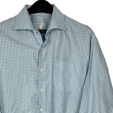 Peter Millar Button Up Spread Collar Shirt Mens XL Cotton Check Blue White