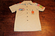 Boy Scouts of America BSA Youth Shirt Tan Large  No Size Sewn Patches