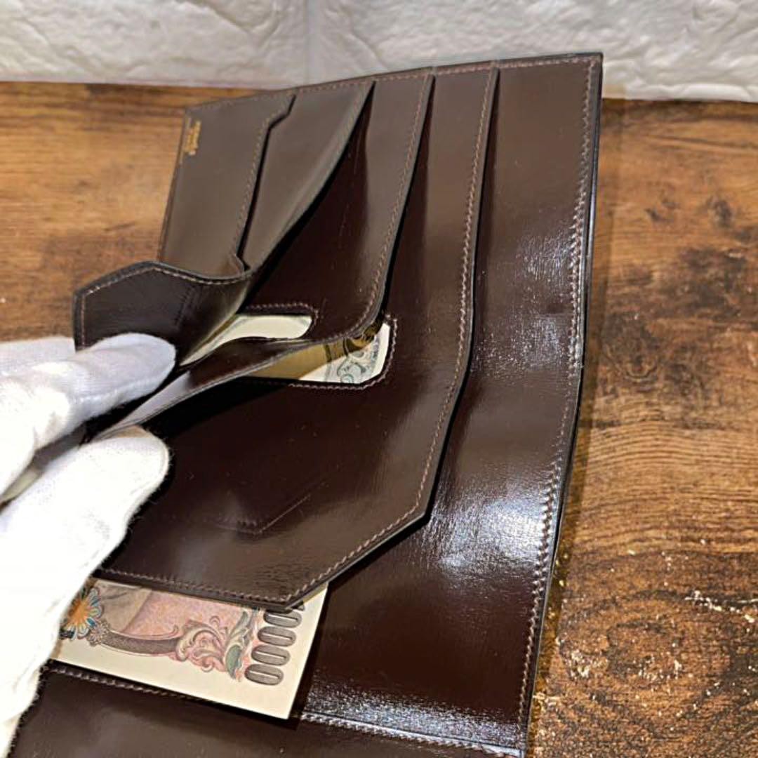 Hermes Vintage Jura Box Calf Wallet Dark Brown Leather Long Compact image 9