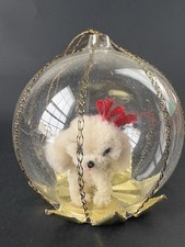 Vintage Clear Glass Diorama West Germany Xmas Ornament White Poodle Dog Inside