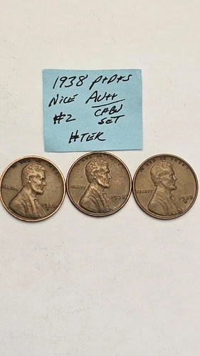 wheat penny LOT 1938,1938d,1938s AU/AU+ SET LINCOLN CENTS 1938-p,1938-d,1938-s