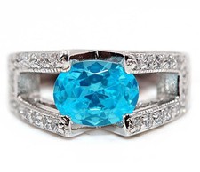 3CT Aquamarine  White Topaz 925 Sterling Silver Ring Jewelry Sz 6