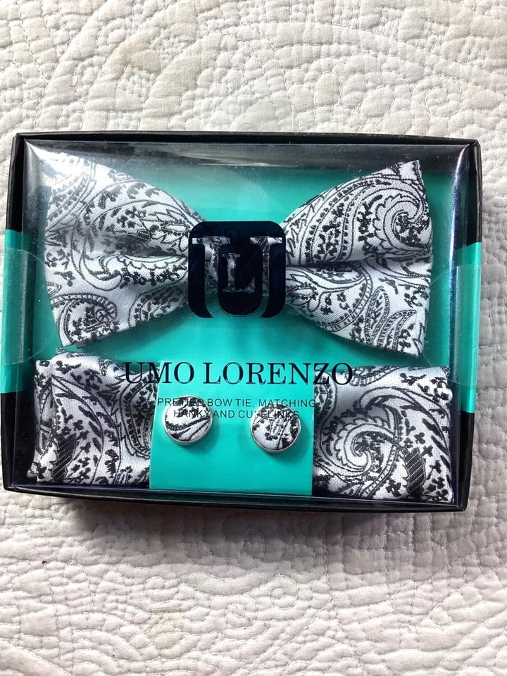 Lote de 2 juegos de pajaritas de cachemira Umo Lorenzo para hombre*cuadrado de bolsillo*gemelos*regalo*nuevo sin caja Foto 2 de 4