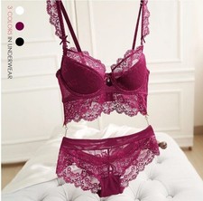 Lace Sheer Plunge Sexy Push up Bra Embroidery Bra sets Lingerie 32-42 ABCD/DD