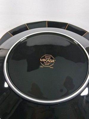 VTG MIKASA MIDNIGHT GOLD L9903 MADE IN JAPAN 2 DINNER PLATES 10 1