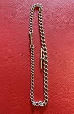 Antique Albert watch  chain silver curb link T  bar 39.9 Grams