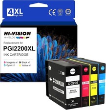 HI-VISION HI-YIELDS PGI-2200XL PGI 2200 XL Pigment Ink Cartridges Compatible/4pk