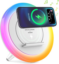 Wireless Charger Speaker with Lights,4 in 1Color Changing Modern Bluetooth Lamp,