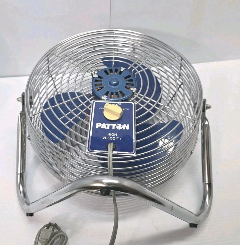 Vtg Patton Air Circulator High Velocity Blue Chrome 3 Speed Fan U2-1279 USA - Image 3 of 4