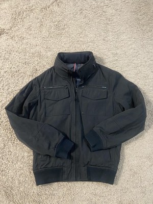 Tommy Hilfiger Jacket Mens Small Black Nylon Bomber Full Zip Lined Pockets