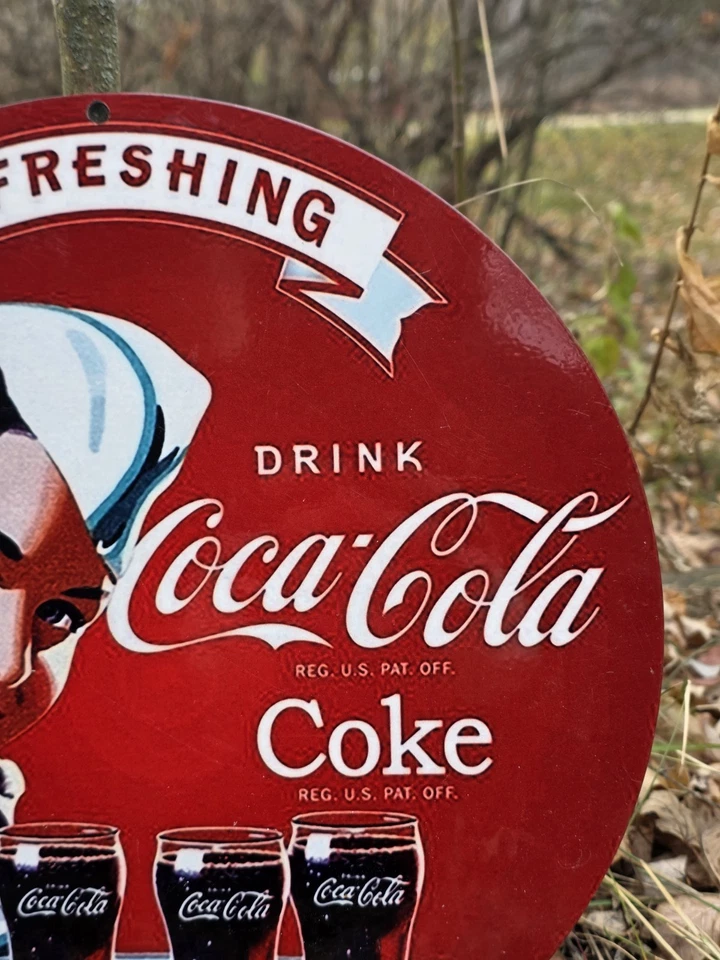 VINTAGE REFRESHING DRINK COCA-COLA PORCELAIN SIGN BEVERAGE SODA COKE  12"  - Image 2 of 4