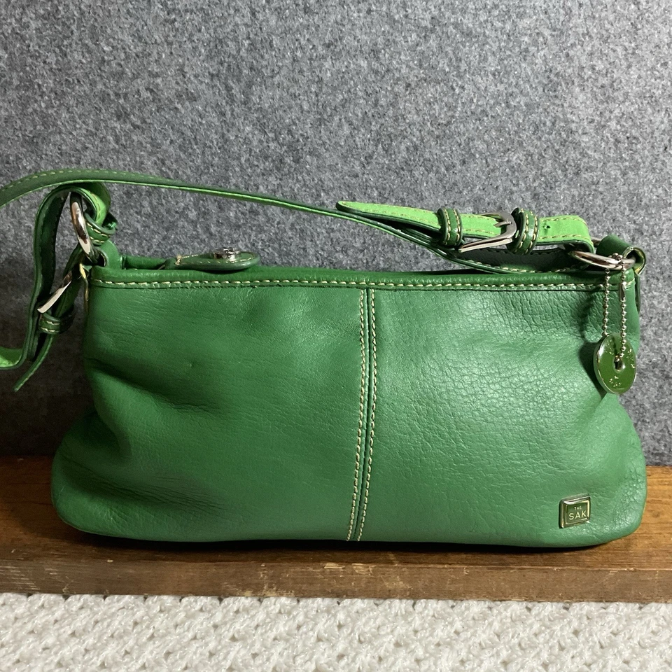Сумочка наплечная Sak шагреневая мягкая кожа хобо ладонь зеленый верх на молнии б/у в отличном состоянии - Изображение 2 из 4