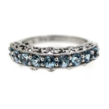 925 Sterling Silver Natural Sky Blue Topaz Antique Inspired Filigree Women Ring