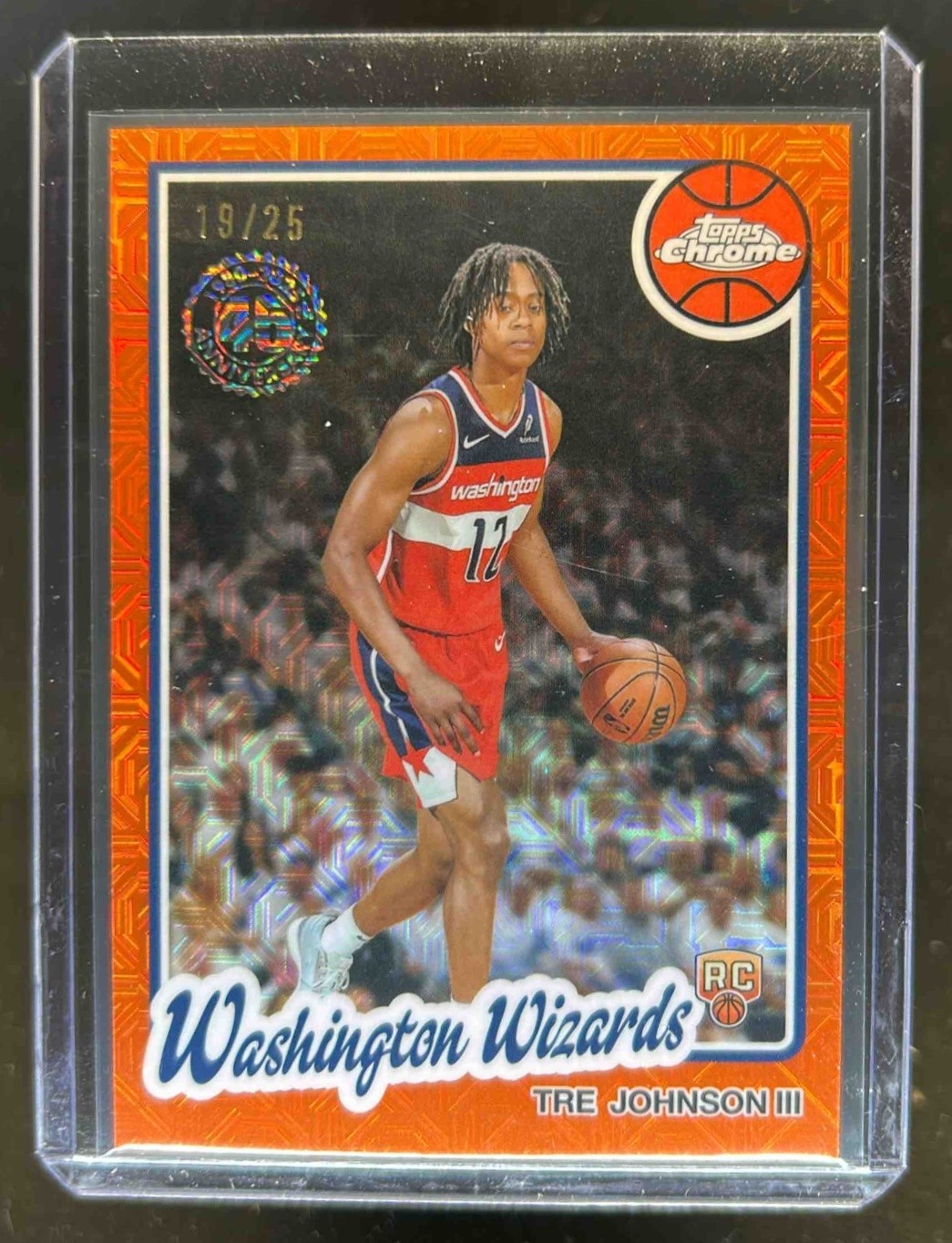 2025-26 Topps Tre Johnson III 1980-81 Chrome RC Orange Mojo Refractor #19/25