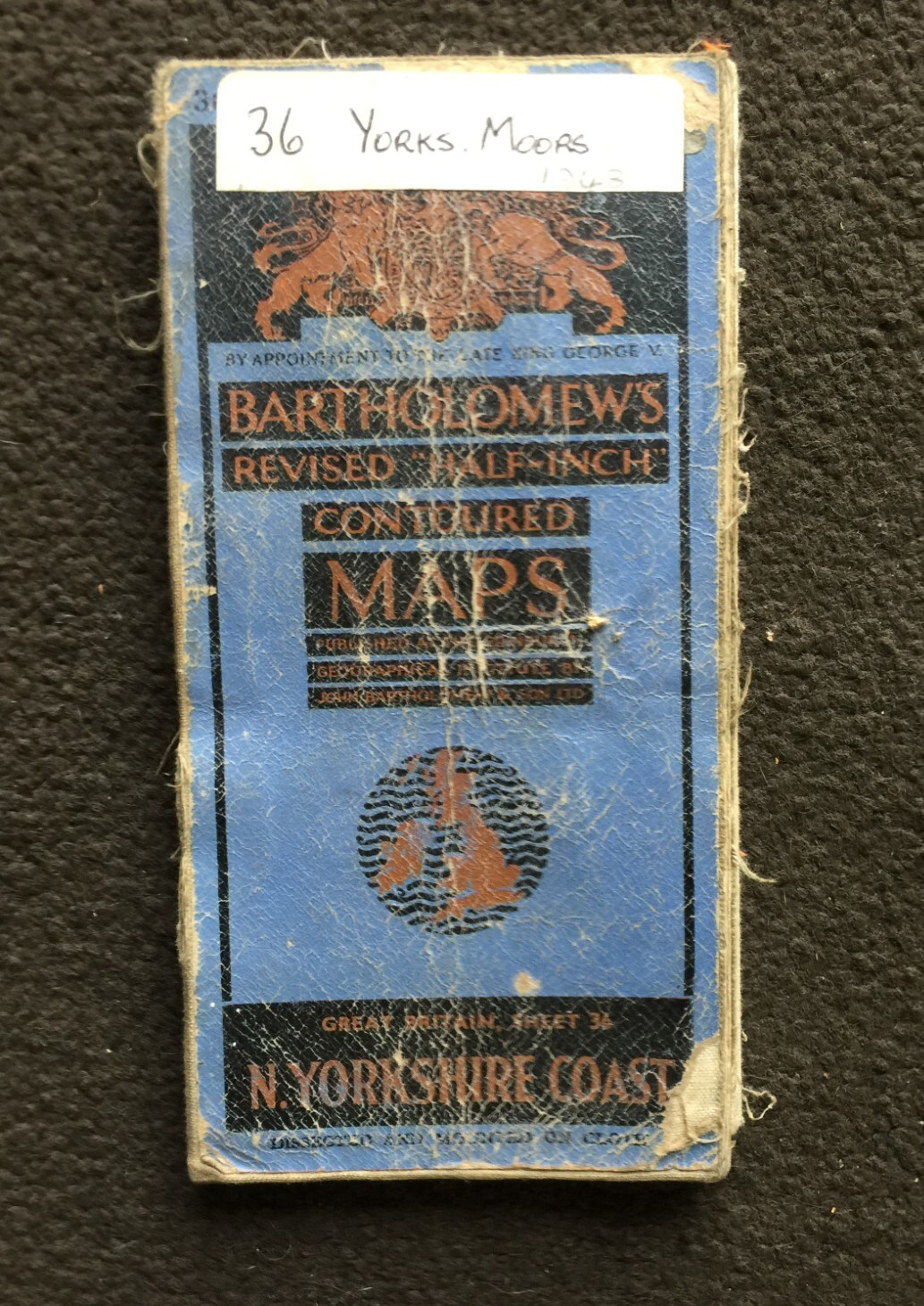 Vintage Map North Yorkshire Coast Cloth Bartholomew Sheet 57 c1948 Fold-Out