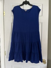 Knox Rose Blue Crinkle Gauze Tiered Dress Drop Waist Sleeveless XL
