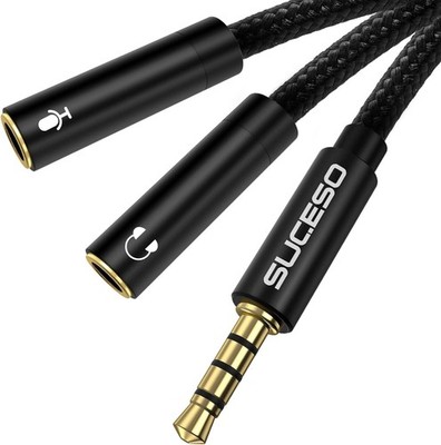 Kopfhörer Splitter Adapter 3.5mm Klinke auf Doppel Buchse Kabel 35cm Schwarz