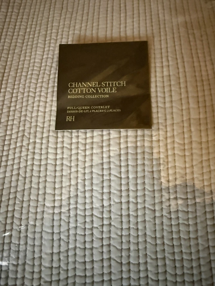 Restoration Hardware Queen/Full Bed Cotton Voile Coverlet Channel Stitch Grey - Image 4 of 4