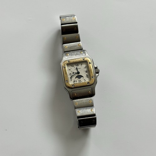 Cartier Santos Galbee 24mm Stainless Steel Yellow Gold Moon Ph...