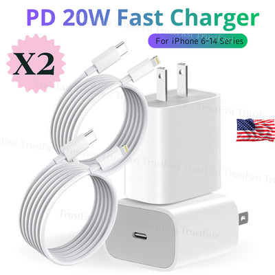2X For iPhone 14 13 12 11 Pro Max USB-C Fast Charger Adapter PD 20W Type C Cable