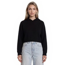 Alo Yoga Ribbed Knit Hoodie Women's Size Medium Black Cropped Pullover Top