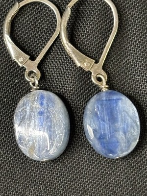 Vintage 925 Sterlingsilber und natürlicher blauer Kyanit Ohrhänger mit Hebelverschluss