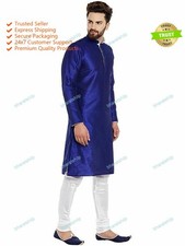 Indian Blue Color Ethnic Dress Mens Kurta Cotton Wear Shirt Uni