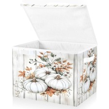 Storage Bins with Lids and Handles,White Pumpkin Wood Storage Box Basket with...
