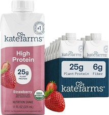 Kate Farms Organic High Protein Strawberry Nutrition Shake 25g Protein 12 Pack